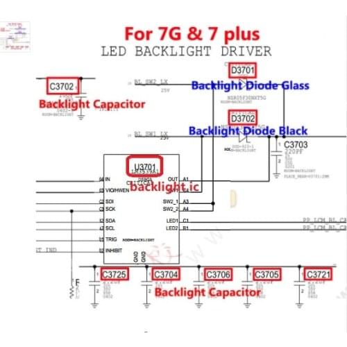10set/lot U3701 D3701 D3702 C3702 C3725 C3704 For iphone 7 7plus 7 plus Dim no LED backlight IC Chip Diode Capacitor fix kit