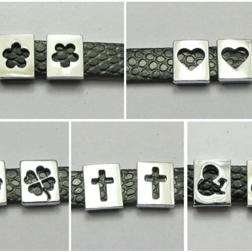 20 Assorted Alloy Carved Slide Charm Fit 8mm Wristbands Belt Pet Collar