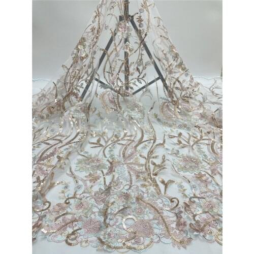 2021 Latest Multicolor African Sequin Lace Fabric Embroidery French Mesh Lace Fabric With Sequins Nigerian Tulle Lace For Party