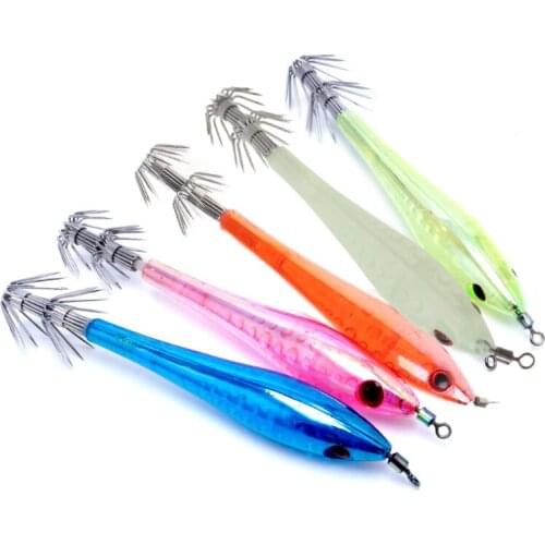 5Pcs Glow In Dark Luminous Squid Cuttlefish Fishing Lures Tackle Jig Bait Hooks