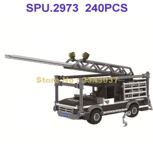 7001 240pcs Urban Police Swat Cop Riot Ladders Vehicle Truck 4 Dolls Building Blocks Toy
