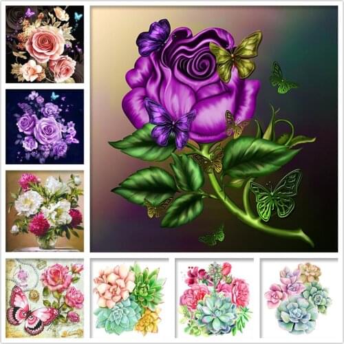 Round full diamond 5D DIY diamond painting flower fleshy rose diamond embroidery kit floral mosaic home decoration