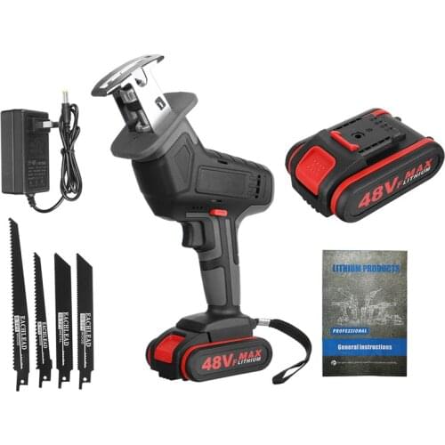 48V Cordless Reciprocating Saw + 4 Saw Blades Portable Electric Saw Metal Woodworking Cutting Machine with 1/2 Batterys Charger