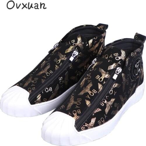 OVXUAN British Street Style Ankle Boots Wrap Toes Eagle Printed Leather Metal Skateboard Shoes Men Booties Fashion Botas Hombre