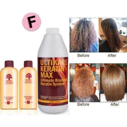 Uitikare 1000ml Brazilian Keratin Treatment Free Formaldehyde Straight+Free Mini Travel Argan Oil Hair Shampoo and Conditioner