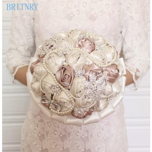 BRITNRY New Arrival Crystal Bride Bouquet Satin Roses Bridesmaid Bouquet High Quality Custom Made Wedding Flowers Bridal Bouquet
