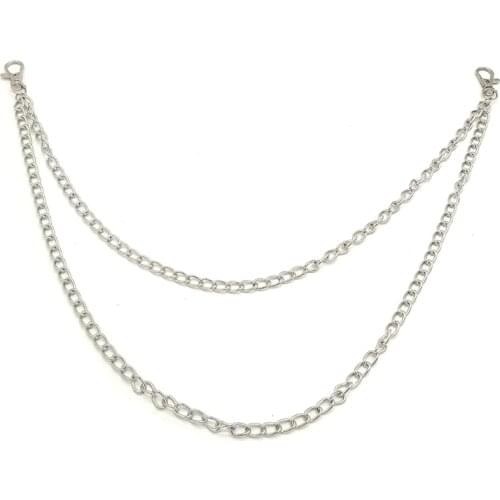 Two Strands Metal Wallet Chain Silver 2 Layer Keychain Rock Punk Portachiavi Hook Biker Trousers Pant Waist Link Belt Key Chain
