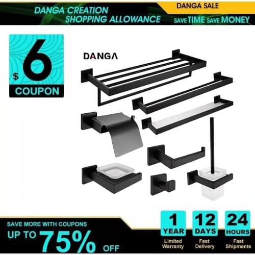 Black SUS 304 Stainless Steel Bathroom Hardware Set Towel Holder Paper Holder Toilet Brush Holde Bathroom Accessories Q700H