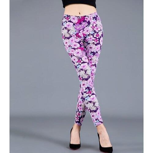 CUHAKCI Flower Printed Leggings Polyester Sexy Leggins High Waist Elasticity Women Push Up Strength Pants Drop Shipping