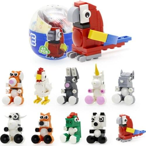 Animal Egg Twisting Series Dog Rooster Rhinoceros Dinosaur Tiger and Rabbit Assembly Building Block Childrens Toys
