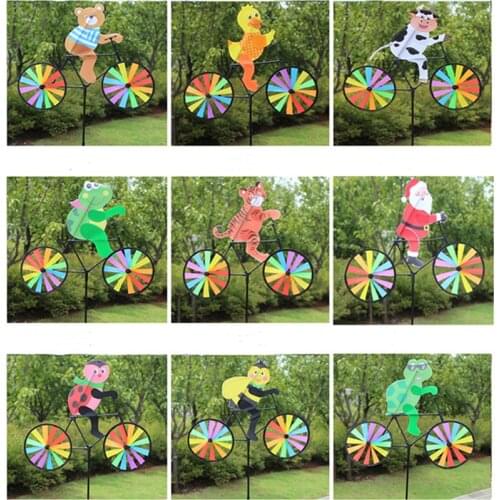 DIY Windmill Animal Bicycle Wind Spinner Whirligig Garden Lawn Decorative Gadgets Kids Outdoor Toys Rabbit Bee Tiger on Bike
