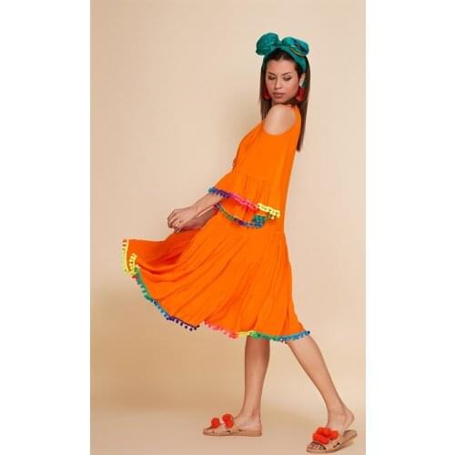 Tasseled Long Pompom Detailed Dress Ethnic Boho Clothing For Women With Plus Size Options 2021 New Fashion Xs To 4xl