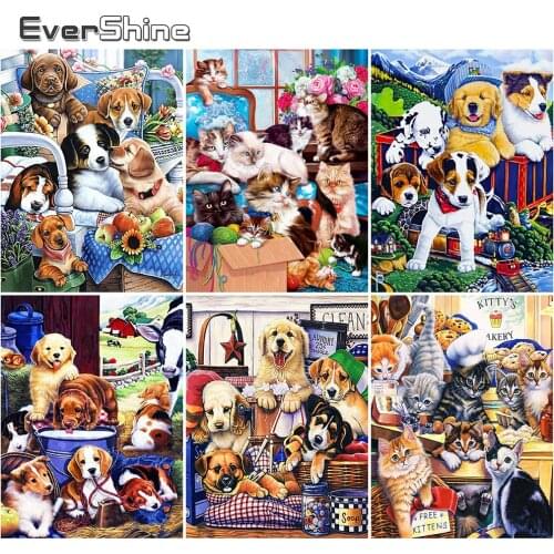 EverShine Diamond Mosaic Animal Full Drill Square Diamond Embroidery Cartoon Dog Rhinestone Art Painting Cross Stitch Wall Decor