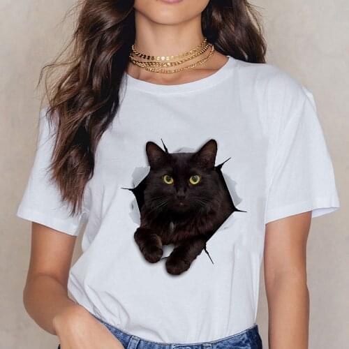 Pretty cute kitten Graphic print T shirt Women Child Trendy Tshirt Proud And Indifferent Little Black Cat New T-shirt Female