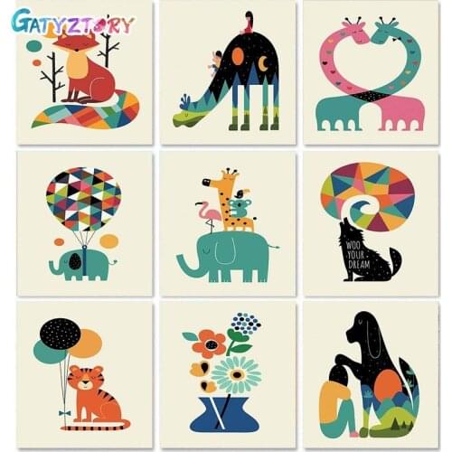 GATYZTORY 60x75cm Frameless Painting By Numbers Cartoon Animal On Canvas Pictures By Numbers DIY Minimalism Style Home Decoratio
