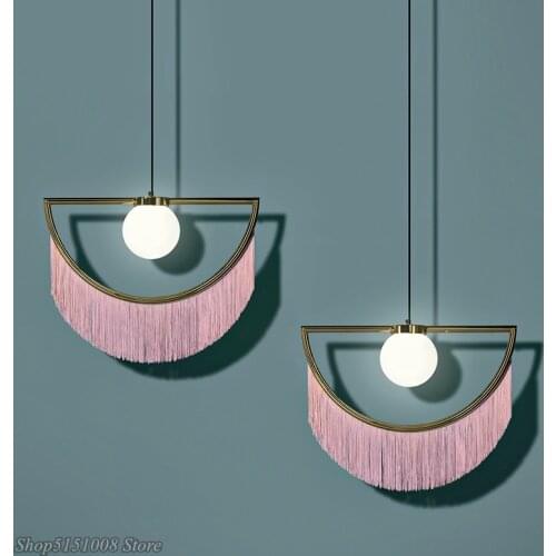 Nordic Creative Tassels Half-round Pendant Lights modern LED Hanging lamp restaurant Living room Home Cloth Art decor Fixtures