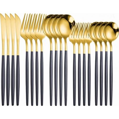 Kitchen Tableware 20pcs Stainless Steel Cutlery Set18/10 Black Gold Dinnerware Set Spoon Fork Knife Dinner Set Complete Flatware
