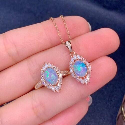 New Fashion Opal jewelry set Natural Real Opal 925 sterling silver 1pc Opal pendant,1pc Opal ring