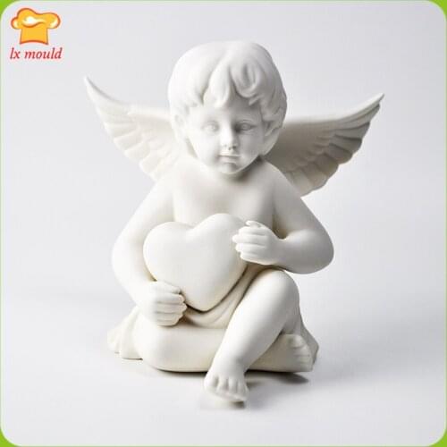New Big Love Angel Silicone Moulds Angel Holding Love Candle Mould Home Decoration Tools