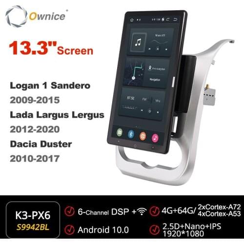 Ownice Tesla Style PX6 DSP 13.3 Android Car DVD Player GPS Navigation Radio For Renault Logan Dacia Duster Lada Largus 2009-2020