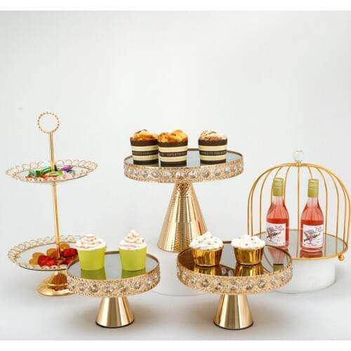 Cake Stand Set gold Crystal Metal Cupcake decorations Dessert Pedestal Party Display cake tray
