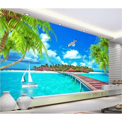 Custom photo 3d wallpaper Maldives beach coconut tree Aegean TV background wall home decor living room wallpaper for walls 3 d