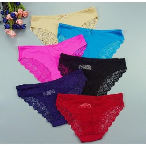 6 Pcs Lot Lingerie Femme Sexy Plus Size Underwear Women Sexy Briefs Women Lace Solid with Bow Panties Sexy Seamless Panties