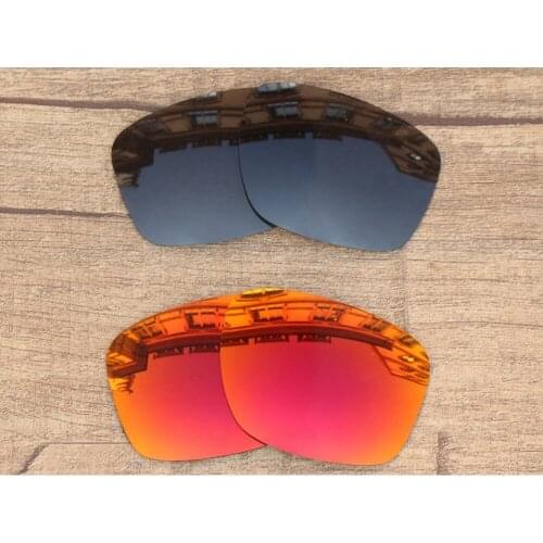 Vonxyz 2 Pairs Stealth Black & Ruby Mirror Polarized Replacement Lenses for-Oakley Sliver Frame