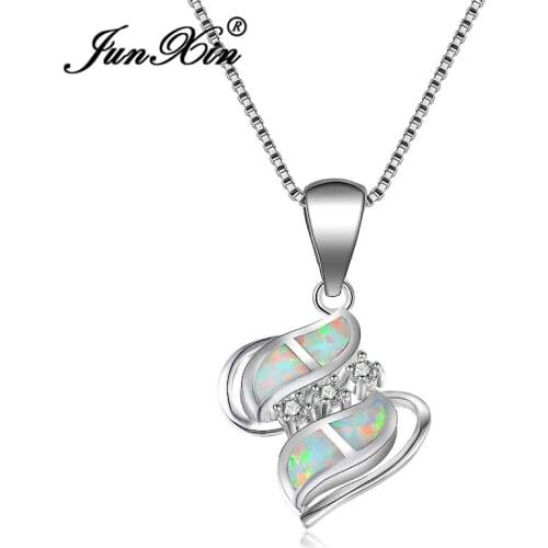 Top Quality Female Blue White Fire Opal Pendant Necklace Fashion silver color Bridal Choker Necklaces For Women