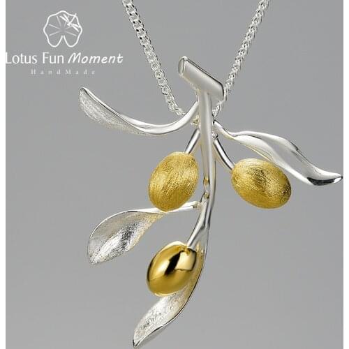 Lotus Fun Moment Luxury Olive Leaves Branch Fruits Pendant Real 925 Sterling Silver Necklace for Women Vintage Fine Jewelry 2021