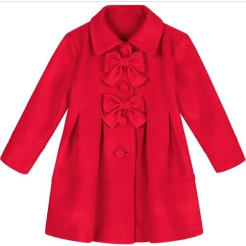 New year Christmas baby girl long woolen coat women bow vinatge winter warm wool overcoat
