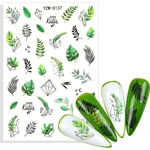 1 Sheet Nail Sticker Geometric Green Leaf Flower Nail Art Decal Manicure Decorations For Nails