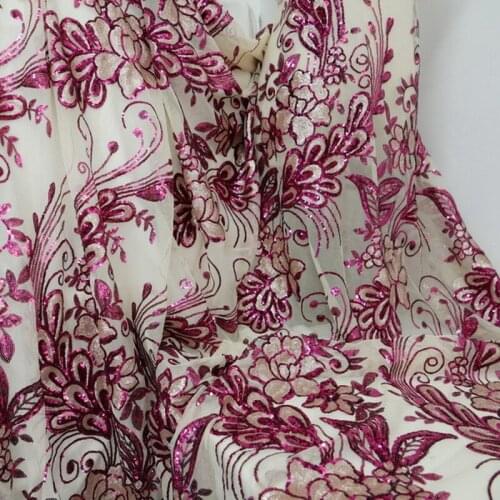 1Y/lot Hight Grade Glitter Embroidery Flower Lace Sequins Fabric For Wedding Dress Handmade Cloth Accessories