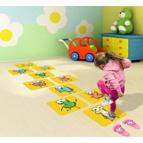 10 Cartoon Floor Sticker Hopscotch Kid Children Digital Grid Wall Decoration Cute Number Teenager Jump Game Decals Self-adhesive
