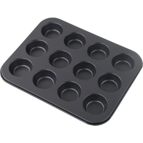 12 Cups DIY Cupcake Baking Tray Tools Non-stick Steel MoldBaking Tray Dish Muffin Cake Mould Round Biscuit Pan