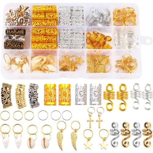 159Pieces Hair Tube Beads Dreadlock Jewely Tubes and Beads Hair Jewelry DIY Hair Decoration Accessories Hair cuff Tibetan Style