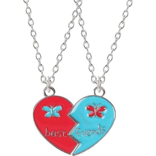 2 Pieces / Set Of Good Friend Series Necklace Female Red Blue Love Stitching Pendant Men And Women Fashion Jewelry Direct Sales