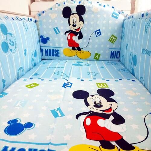 6PCS Baby Crib Cot Bumper Collision Protector Cotton Comfortable Infant Crib Bedding (4bumpers+sheet+pillow cover)