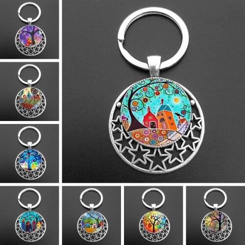 Abstract Colorful House Star Kechain Key To The New House Key Ring Personality Jewelry Gift Key Holder for Friend