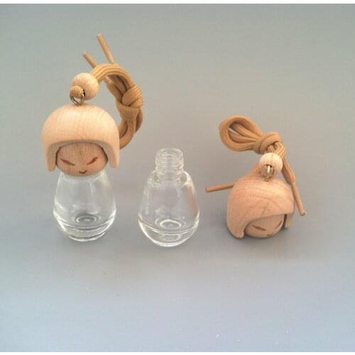 Free Shipping 8ML Cute Doll Car Perfume Pendant Glass Timber Lid Perfume Bottle 100pcs/lot