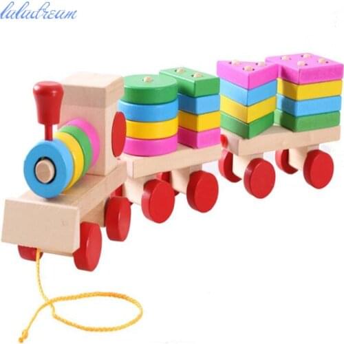 Colorful Geometric Figure Digital Wooden Train Toy Childrens Early Education Building Blocks Montessori Baby Cognitive Toy Gift