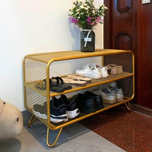 Designer Nordic wrought iron shoe rack multi-layer Creative home door shoe rack display rack storage shoe gold shelf