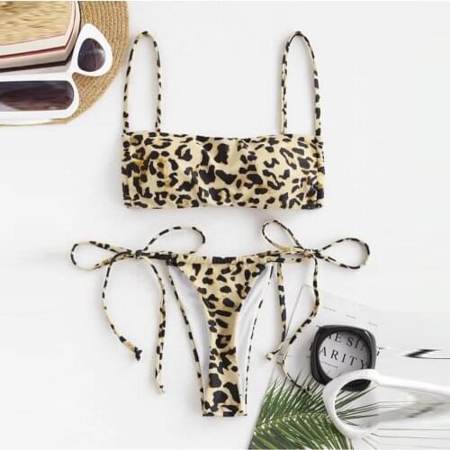Women Swimsuit 2021 Leopard Print High Cut Bandage Bikini Set Two Piece Swimwear Swimsuit Beachwear Bathing Suit Biquini S-L
