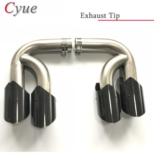 Dual tips Glossy Carbon fiber Tail Exhaust Tips Muffler Pipe For Porsche New Cayenne GTS Stainless Steel mufflers