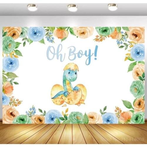 Oh Boy Newborn Photograhic Background Baby Dinosaur Broke Out Of Egg Floral Edges Decoration Backdrops For Photo Studio Poster