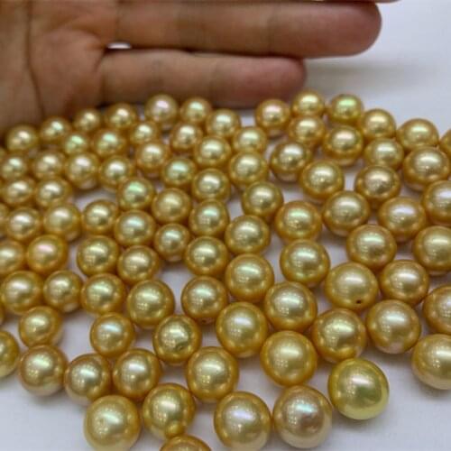 10-11MM Big Size Cultured Pearls, Near Round Real Natural Dyed Gold Color Pearls, Loose Freshwater Dyed Pearl, 5PCS/LOT