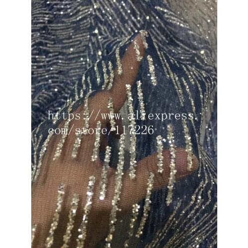JRB-2805 African Tulle Lace Fabric with glitter hot selling African French Lace Fabric with silver glitter navy blue mesh