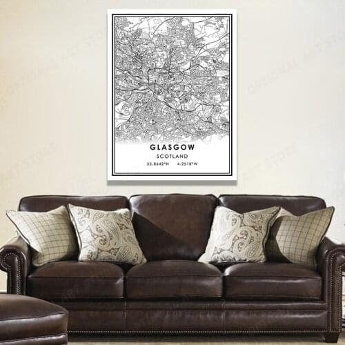 GLASGOW Map Print City Street Road Map Black White Canvas Painting Poster Wall Art Picture Nordic Home Decoration