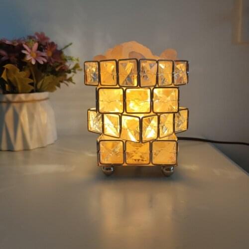 Square Crystal Table Lights Himalaya Salt Light Bedroom Gold Night Light G9 Home Desktop Decor Lamp Room Decoration Lantern