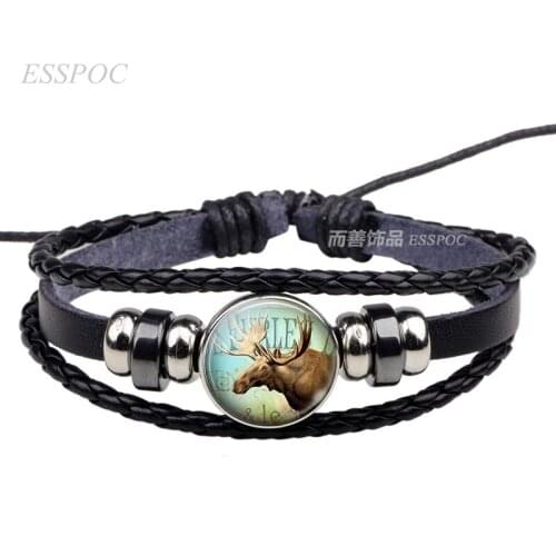 New Moose Collage Multilayer Bracelets Lovers Weave Leather Bangles Fashion Accessories Jewelry Bracelet Valentine Day Gift